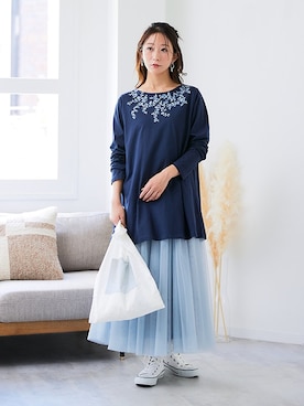 「アイテム（チュニック）」を使った、nissen Ladies Modelsさん（レディース・160cm）の夏コーディネート