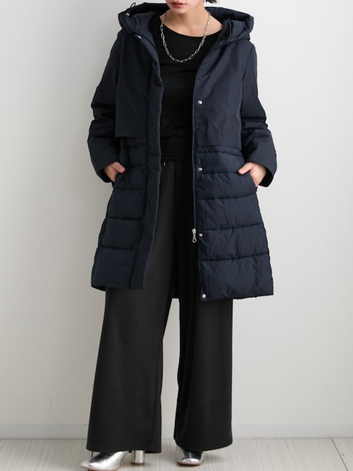 撥水・防風ラミネート加工】裾異素材切替ファイバーダウンコート