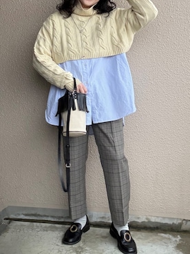 「大きいサイズレディースファッション」｜「アイテム（スラックス）」を使った、nissen Ladies Modelsさん（レディース・163cm）の冬コーディネート