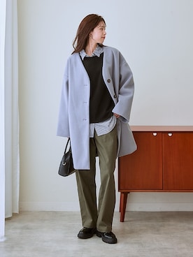「レギュラー」｜「アイテム（ノーカラーコート）」を使った、nissen Ladies Modelsさん（レディース・166cm）の秋コーディネート