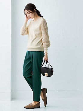 「nissen（ニッセン）の【褒められシルエット】テーパードパンツ（スラックス）」を使った、nissen Ladies Modelsさん（レディース・164cm）の夏コーディネート