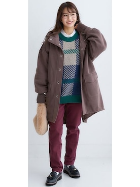 「アイテム（デニムパンツ、レッド系）」を使った、nissen Ladies Modelsさん（レディース・158cm）の秋コーディネート