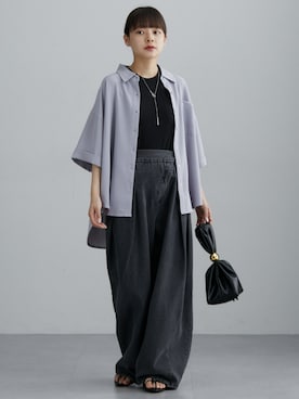 「nissen（ニッセン）のとろみ素材　胸ポケットオープンカラ―シャツ（シャツ/ブラウス）」を使った、nissen Ladies Modelsさん（レディース・153cm）の春コーディネート