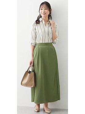 nissen Ladies Modelsさんの「夏に嬉しいさらっと着られるストライプシャツ3点セット」を使ったコーディネート