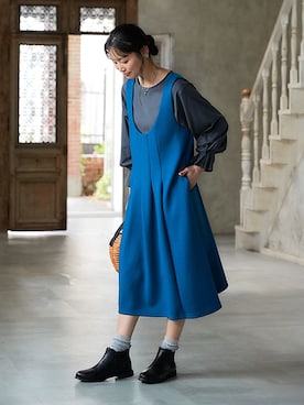 前タックジャンパースカート【カレンデュラオイル加工】＜大きいサイズ