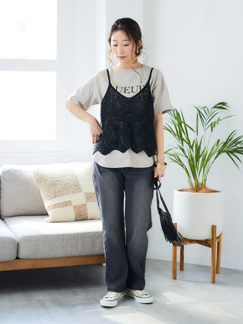 ハイウエストストレートブラスト加工デニムパンツ