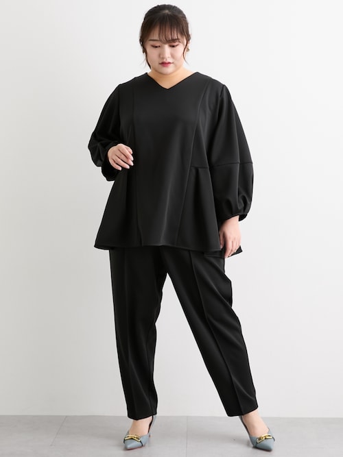 レディーススーツ】ダンボールニット素材ブラウスセットアップスーツ