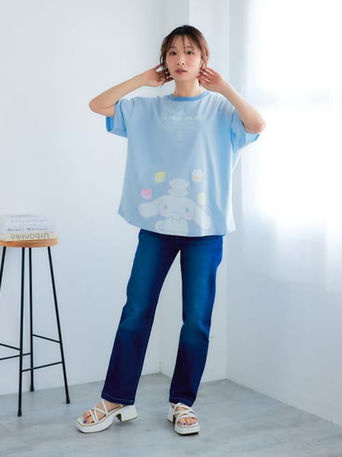 ハイウエストストレートブラスト加工デニムパンツ