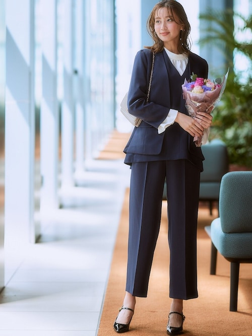 レディーススーツ】ドビー素材セットアップパンツスーツ4点セット