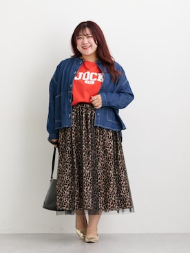 「アイテム（Tシャツ/カットソー、オレンジ系）」を使った、nissen Ladies Modelsさん（レディース・155cm）の秋コーディネート
