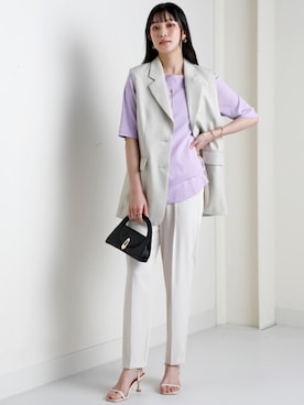 「nissen（ニッセン）の【褒められシルエット】テーパードパンツ（スラックス）」を使った、nissen Ladies Modelsさん（レディース・166cm）の春コーディネート