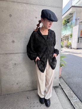 「アイテム（ハンチング/ベレー帽）」を使った、mika3399さん（レディース・155cm）の夏コーディネート