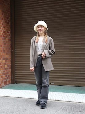 「アイテム（ハット）」を使った、ミカさん（レディース・155cm）の夏コーディネート