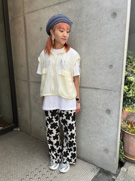 「アイテム（ハンチング/ベレー帽）」を使った、ミカさん（レディース・155cm）の夏コーディネート
