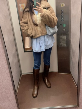 「GU（ジーユー）のアイテム（モッズコート、ブラウン系）」を使った、yura196さん（レディース・164cm）の春コーディネート