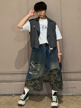 「アイテム（デニムパンツ）」を使った、美妃さん（レディース・158cm・10代）の夏コーディネート