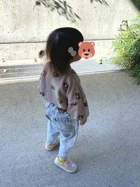 「アイテム（スリッポン、イエロー系）」を使った、☕️さん（キッズ・100cm）の秋コーディネート