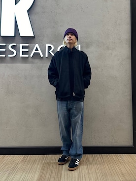 「アイテム（ニットキャップ/ビーニー、パープル系）」を使った、鎌田　真平さん（メンズ・172cm）の秋コーディネート