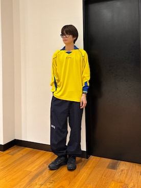 「URBAN RESEARCH（アーバンリサーチ）のLOTTO　HERITAGE LONG-SLEEVE GAME SHIRTS B（Tシャツ/カットソー、イエロー系）」を使った、鎌田　真平さん（メンズ・172cm）の秋コーディネート