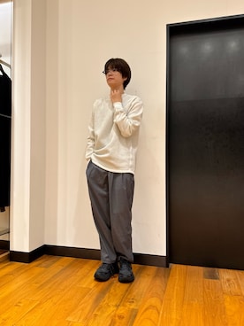「URBAN RESEARCH（アーバンリサーチ）のTHE NORTH FACE　Long-Sleeve Warm Waffle Crew（Tシャツ/カットソー、ホワイト系）」を使った、鎌田　真平さん（メンズ・172cm）の秋コーディネート