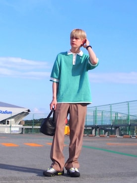 「MY THINKS（マイシンクス）のアイテム（ショルダーバッグ）」を使った、鎌田　真平さん（メンズ・172cm）の夏コーディネート