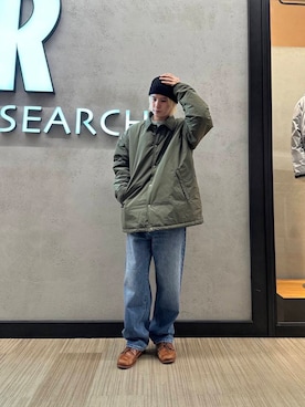 「ノースフェイス」｜「アイテム（ニットキャップ/ビーニー）」を使った、鎌田　真平さん（メンズ・172cm）の冬コーディネート