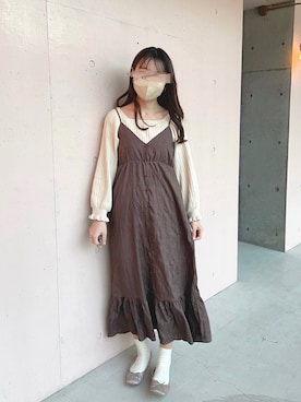 「flower」｜「アイテム（ワンピース/ドレス）」を使った、おぴよさん（レディース・157cm）の冬コーディネート