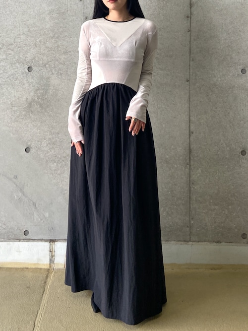 VELOR SWITCHING GATHER DRESS / ベロアスイッチングギャザー