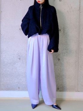 「サテンパンツ」｜「アイテム（ブルゾン）」を使った、THINGS THAT MATTERさん（レディース・162cm）の冬コーディネート