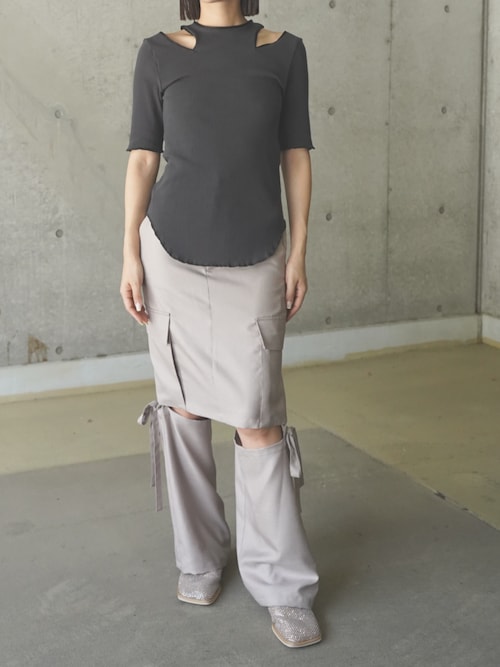 NOTCH DESIGN TERECO RIB HALF-S TOPS / ノッチデザインテレコ