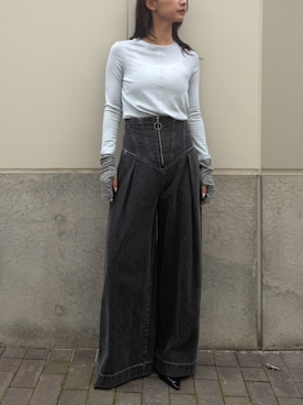 「THINGS THAT MATTER（シングス ザット マター）のCORSET WAIST DENIM WIDE PANTS / コルセットウエストデニムワイドパンツ（デニムパンツ、ブラック系）」を使った、THINGS THAT MATTERさん（レディース・162cm）の秋コーディネート