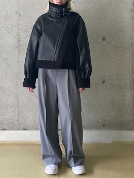 「アイテム（ライダースジャケット）」を使った、THINGS THAT MATTERさん（レディース・161cm）の冬コーディネート