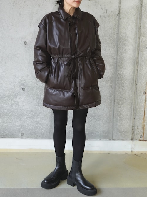 LAYERED IMITATION LEATHER PAD JACKET / レイヤードイミテーション