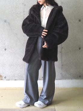 「グレーコーデ」｜「アイテム（その他アウター）」を使った、THINGS THAT MATTERさん（レディース・153cm）の冬コーディネート