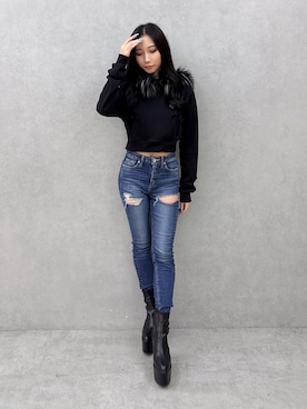 「GYDA（ジェイダ）のアイテム（パーカー）」を使った、hinanoさん（レディース・156cm）の秋コーディネート