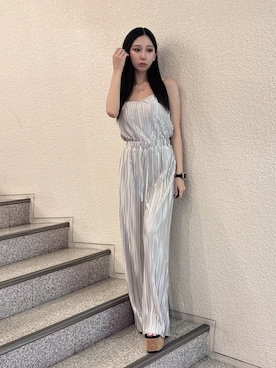 「GYDA（ジェイダ）のコルクチャンキーサンダル（サンダル、ブラック系）」を使った、hinanoさん（レディース・156cm）の夏コーディネート