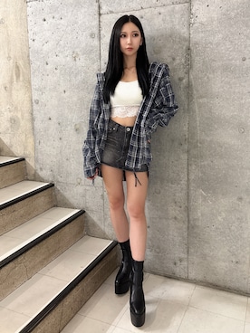 「アイテム（デニムスカート）」を使った、hinanoさん（レディース・156cm）の夏コーディネート