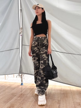 「GYDA（ジェイダ）のアイテム（帽子）」を使った、hinanoさん（レディース・156cm）の夏コーディネート