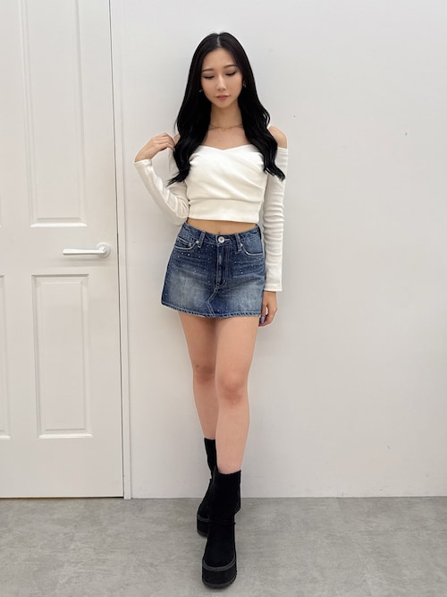 GYDA bijouデニムSKライクショートパンツ bijouデニムスカートライクショートパンツ（デニムスカート