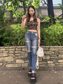 GYDA ジェイダ デザイン ダメージデニムスキニー カットアウト S ハイウエストcut out poketダメージスキニーデニムパンツ