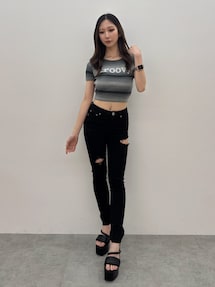 ミドルウエストSIDE RIPPEDカラースキニーパンツ｜ジェイダ（GYDA