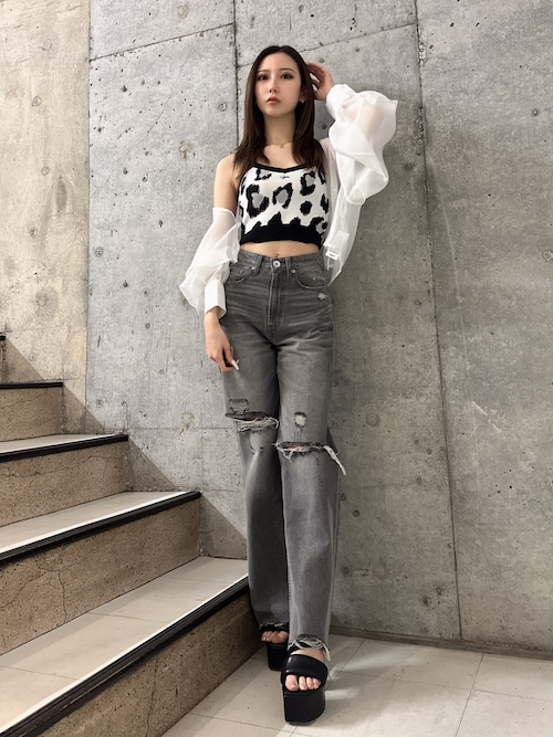 ⚠️最終お値下 GYDA ハイウエスト ダメージストレートデニムパンツS セール】superハイウエストDAMAGEストレートデニムパンツ