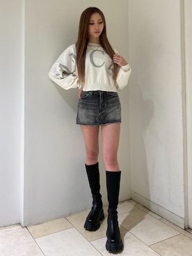 「GYDAデニム」｜「アイテム（スカート）」を使った、hinanoさん（レディース・156cm）の冬コーディネート