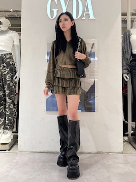 「GYDA（ジェイダ）のアイテム（その他パンツ）」を使った、hinanoさん（レディース・156cm）の夏コーディネート