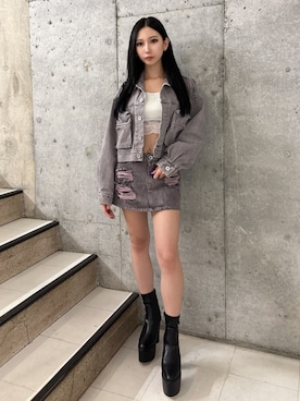 「アイテム（デニムジャケット）」を使った、hinanoさん（レディース・156cm）の夏コーディネート