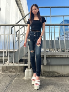 「GYDA（ジェイダ）のアイテム」を使った、hinanoさん（レディース・156cm）の夏コーディネート