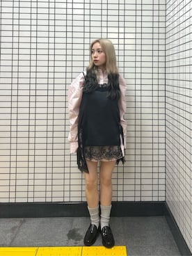 「ER(イーアール)の<ER>コットン ストライプショーツ(その他パンツ、ピンク系)」を使った、塩川(shiokawa)さん(レディース・146cm)の夏コーディネート