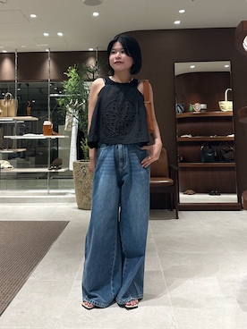 「GALLARDAGALANTE（ガリャルダガランテ）のライトデニム（デニムパンツ、ブルー系）」を使った、ggkanoさん（レディース・154cm）の夏コーディネート