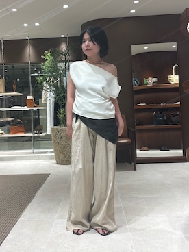 「GALLARDAGALANTE（ガリャルダガランテ）のレーススカーフ（バンダナ/スカーフ、ブラック系）」を使った、ggkanoさん（レディース・154cm）の夏コーディネート