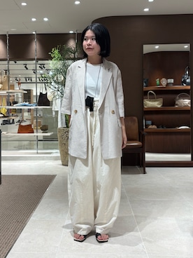 「GALLARDAGALANTE（ガリャルダガランテ）のギャザーコクーンパンツ（その他パンツ、ホワイト系）」を使った、ggkanoさん（レディース・154cm）の夏コーディネート